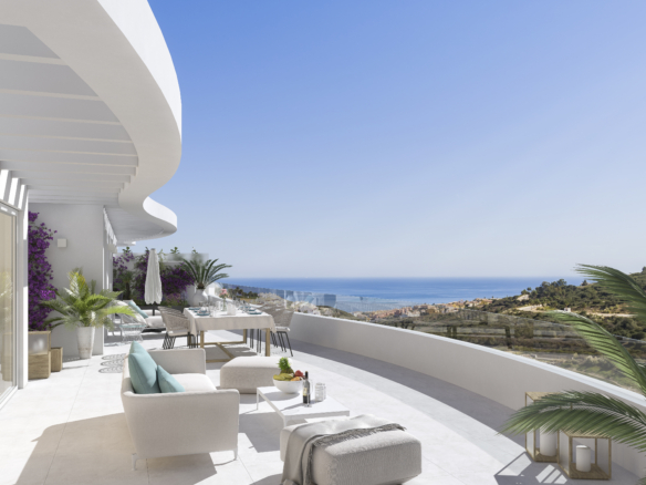 Terraza de penthouse en proyecto Serenity con vistas al mar en La Alcaidesa